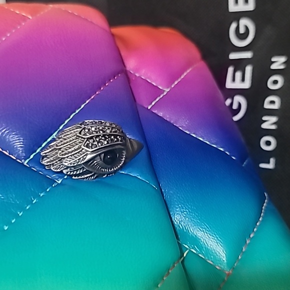 Kurt Geiger London Kensington Quilted Leather Shoulder Bag Clutch Rainbow Bag - Picture 9 of 16